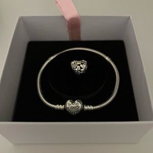 Pandora Moments Heart Clasp Snake Chain Bracelet with Charm